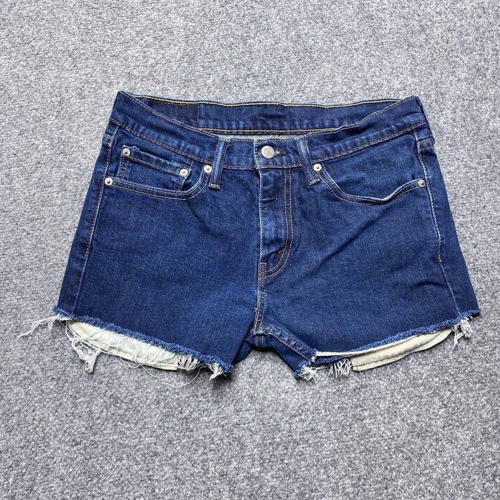 Levi's 511 Shorts Womens 31 Blue Raw Hem Stretch Denim Cutoff Biker Daisy Duke